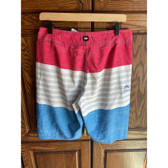 Rusty Red White & Blue Striped Board Shorts - Size 31 - Picture 6 of 9